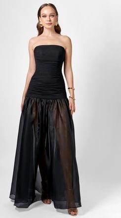 Bariano Haisley Strapless Sheer Skirt Maxi in Black at Nordstrom, Size 2