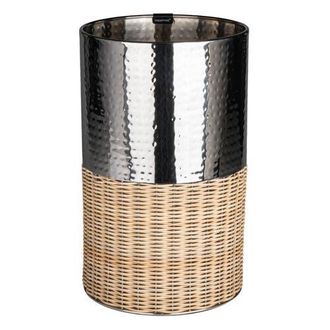 Happimess Asher Modern 2-Tone Faux Wicker/Metal Cylinder Waste Basket in Chrome/natural at Nordstrom
