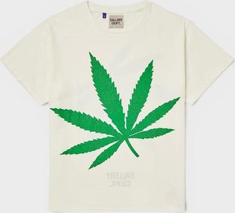 Gallery Dept. Mens Weed Glittered Cotton Jersey T-Shirt White Green - Size: 40