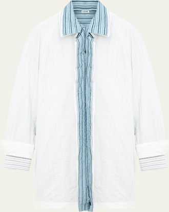 Loewe Crinkled Cotton Poplin Layered Mini Shirtdress
