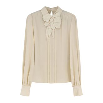 Valentino Blouses, female, Yellow, Size: S Embroidered Crepe de Chine Shirt