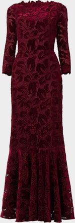 Shoshanna Brianna Floral Velvet Lace Column Gown