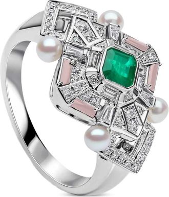 Yoko London Anello Cleopatra con smeraldo e diamanti - Argento