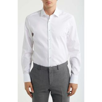 Eterna Slim Fit Dot Pattern Non-Iron Cotton Dobby Dress Shirt in White at Nordstrom, Size 15.5 - L