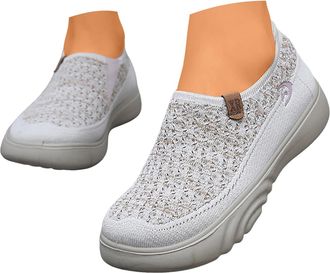 Generic Womens Woven Orthopedic Shoes Slip On Sneakers Women Breathable Mesh Knitted Low Top Arch Support Walking Shoes Lightweight Non-Slip Tennis Running Sp