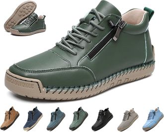 Generic Womens Handmade Leather Orthopedic Comfy Shoes Fashion Lightweight Non Slip Side Zipper Walking Shoes Outdoor Casual Ankle Boots (Green,10.5)