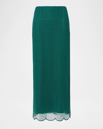 Akris Grid Embroidered Scalloped Midi Skirt