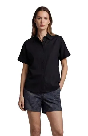 Lords of Harlech Womens Short Sleeve Linen Shirt in Black at Nordstrom, Size Xx-Large