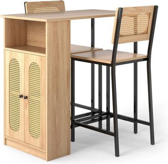 Costway 3Piece Bar Table Set Dining Table and 2 Bar Stools Set w/Storage-Natural