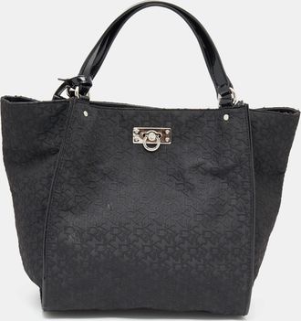 DKNY Dkny Black Monogram Canvas And Patent Leather Tote