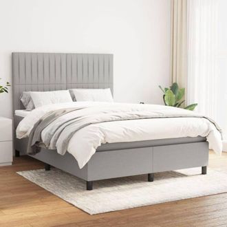 vidaXL Cama Box Spring Con Colch&oacute;n Tela Gris Claro 140x190 Cm Vidaxl