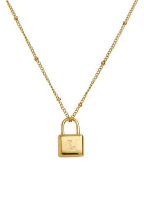 Savvy Cie Jewels Initial Lock Pendant Necklace in Gold - L at Nordstrom Rack