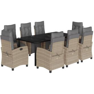 vidaXL Set Comedor De Jard&iacute;n 9 Pzas Con Cojines Rat&aacute;n Sint&eacute;tico Beige Vidaxl