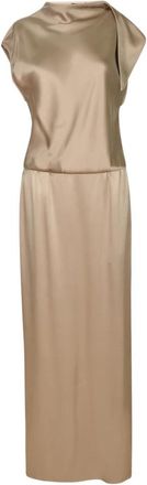 Giorgio Armani Maxi Jurk - Dames - Maxi kleedjes - Beige - XL - Linnen - Kleedjes