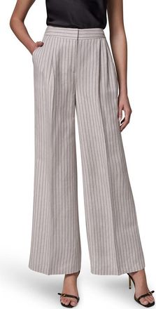 DKNY Mid Rise Wide Leg Pinstripe Pants in Flax/Black at Nordstrom, Size 12