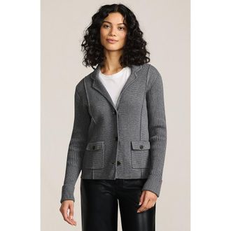 Lands End Drifter Ribbed Collared Blazer Sweater in Charcoal Heather at Nordstrom, Size X-Small Short