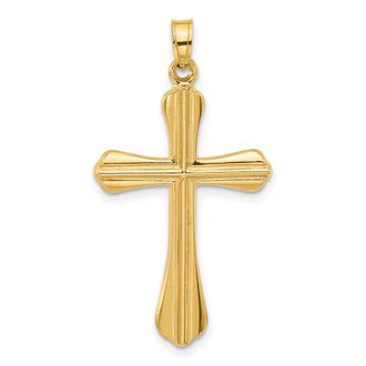 Diamond2Deal 14k Yellow Gold Polished and Grooved Hollow Cross Pendant