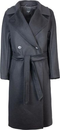 Max Mara Zwarte wollen jas met kimono-mouwen - Dames - Jas met riem - Zwart - M - Wol - Jassen