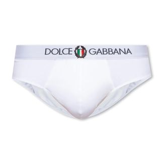 Dolce & Gabbana Stretch katoenen mid-rise briefs met embleem - Heren - Onderbroek - Wit - XL - Katoen - Ondergoed