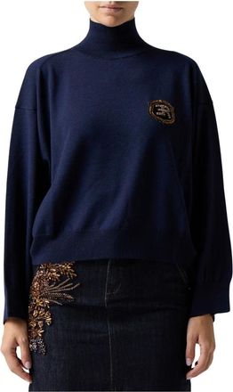 Ermanno Scervino Jersey de cuello alto con logo de cristal - Knitwear - Mujer - Azul - S