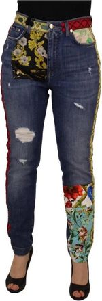 Dolce & Gabbana Blauwe Patchwork Hoge Taille Denim Jeans - Dames - Skinny Jeans - Blauw - S - Denim - Jeans