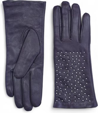 Infinity Leather Dames winterhandschoenen met paars Italiaans leer en zachte wollen voering en studs