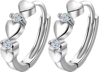 Generic heart rhinestone earrings for women girls ear clip thin dangle elegant curved wedding Hoops Women (Silver, One Size)