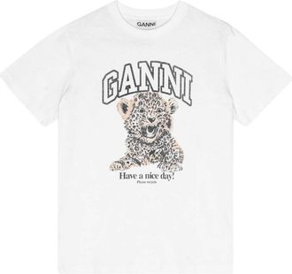 Ganni Tops, Dames, Wit, S, Katoen, T-shirt