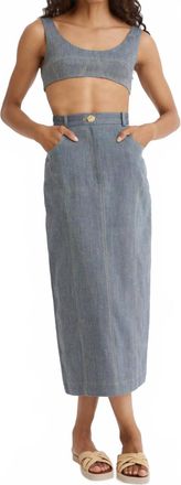 Matthew Bruch Denim Pencil Midi Skirt