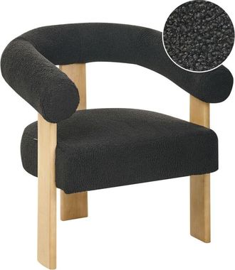 Beliani Sill&oacute;n Retro Sal&oacute;n Tapizado De Boucl&eacute; Patas De Madera Negro Y Marr&oacute;n Claro Ilbro
