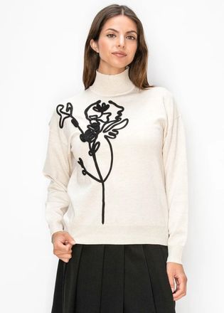 YAL New York Turtleneck Sweater with Floral Applique