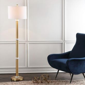 Jonathan Y Designs Gregory Metal/Marble LED Floor Lamp in Brass Gold/white at Nordstrom