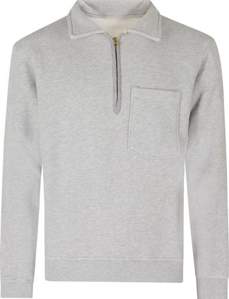 Fortela Melange Classic Collar Golden Zip Cotton Fleece Sweatshirt