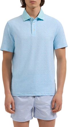 Bugatchi Performance Floral Polo in Aqua at Nordstrom, Size X-Large