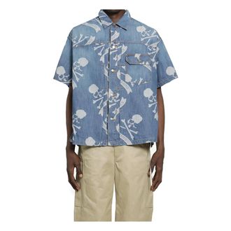 MASTERMIND WORLD Short Sleeve Shirts, male, Blue, Size: M Aloha SS Denim Shirt