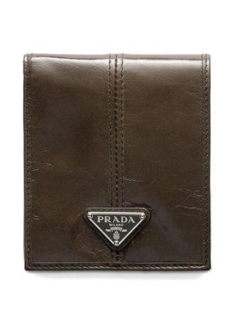 Prada triangle logo leather wallet - Brown