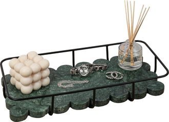 Happimess Monarch Modern Industrial Metal/Marble Scalloped Base Vanity Tray in Green Marble/black at Nordstrom