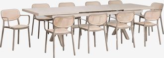 Sklum Set De Mesa Rectangular 240-300x100 Cm Extensible Karena Y 10 Sillas De Comedor Apilables Con Reposabrazos Omara Sklum