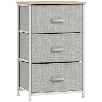 OEM C&oacute;moda Con 3 Cajones De Tela Marco De Acero Cajonera Para Sal&oacute;n Oficina Vestidor Gris