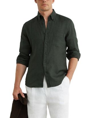 Reiss Queens Button Down Linen Casual Shirt
