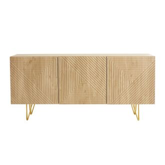Miliboo Aparador De Dise&ntilde;o De Madera De Roble Claro Con Grabados Y Metal Dorado 3 Puertas 160 Cm Ozen