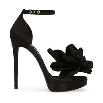 Dolce & Gabbana High Heel Sandals, female, Black, 4 1/2 UK, Black Floral-Appliqué High Heel Sandals