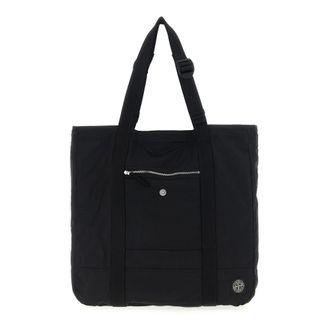 Stone Island Tassen, Heren, Zwart, ONE Size, Nylon, Zwarte Nylon Tote Tas met Voorritsvak