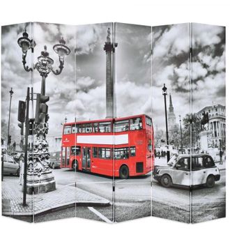 vidaXL Paravento Pieghevole 228x170 cm Stampa Bus Londra Bianco e Nero - Vidaxl