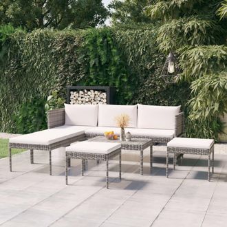 vidaXL Set De Muebles De Jard&iacute;n 6 Pzas Y Cojines Rat&aacute;n Sint&eacute;tico Gris Vidaxl