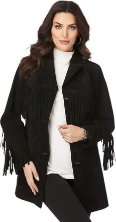 Roaman's Plus Size Fringe Suede Jacket in Black at Nordstrom, Size 28