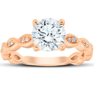 Pompeii3 2 1/10Ct Diamond & Moissanite Vintage Engagement Ring 14k Rose Gold