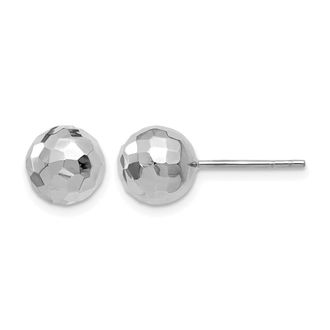 Diamond2Deal 14K White Gold Polished Faceted Ball Shape Stud Earrings