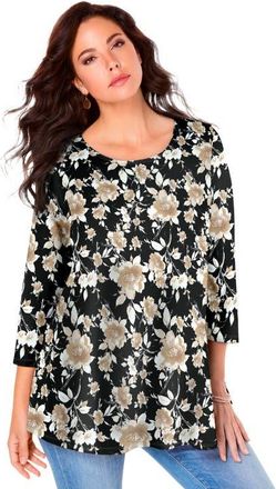 Roaman's Plus Size Ultimate Three Quarter Sleeve Swing Tee in Camel Watercolor Rose at Nordstrom, Size 36