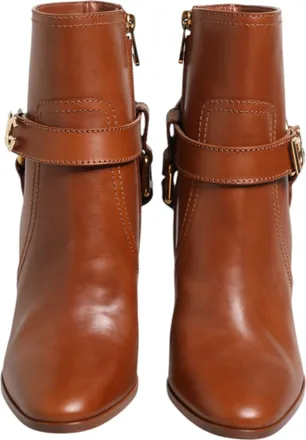 Dolce & Gabbana Brown Leather DG Logo Buckle Ankle Boots Womens Shoes